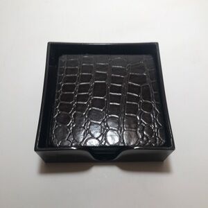 Vintage Bombay Company Set/6 Plus Holder Croc/Gator Pattern Coasters Dark Brown